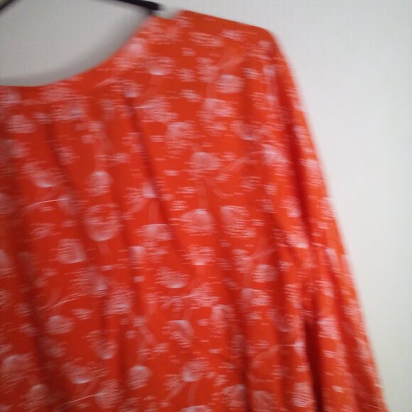 Old Navy Shirt Blouse Women XL Long Sleeve Babydoll Pattern Orange White - Picture 12 of 14